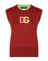 Sleeveless multi-colored silk sweater with patent leather DG patch - | Dolce & Gabbana