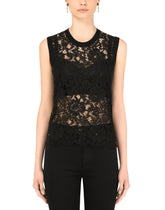 Sleeveless sweater in wool and lace - | Dolce & Gabbana