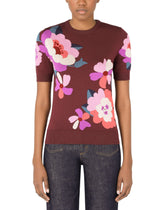Short-sleeved silk sweater with floral intarsia - | Dolce & Gabbana