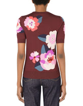 Short-sleeved silk sweater with floral intarsia - | Dolce & Gabbana