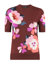 Short-sleeved silk sweater with floral intarsia - | Dolce & Gabbana