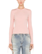 Viscose ribbed sweater with lacing and eyelets - | Dolce & Gabbana