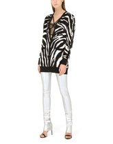 Oversize zebra-design cardigan in wool and silk - | Dolce & Gabbana