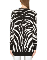 Oversize zebra-design cardigan in wool and silk - | Dolce & Gabbana