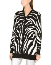 Oversize zebra-design cardigan in wool and silk - | Dolce & Gabbana