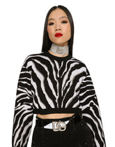 Cropped silk jacquard sweater with zebra design - | Dolce & Gabbana
