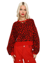 Cropped wool sweater with leopard inlay - | Dolce & Gabbana