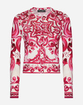 Crew-neck silk sweater with Majolica print - | Dolce & Gabbana