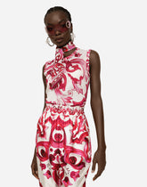 Sleeveless silk top with Majolica print - | Dolce & Gabbana