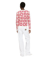 Brick-stitched crochet cardigan with Majolica print - | Dolce & Gabbana