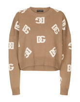 Cropped wool sweater with DG inlay - | Dolce & Gabbana