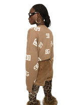 Cropped wool sweater with DG inlay - | Dolce & Gabbana