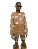 Cropped wool sweater with DG inlay - | Dolce & Gabbana