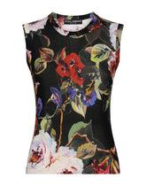 Silk tank top with rose garden print - | Dolce & Gabbana