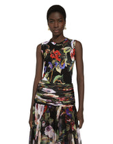 Silk tank top with rose garden print - | Dolce & Gabbana