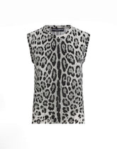 Silk tank top with leopard print - | Dolce & Gabbana