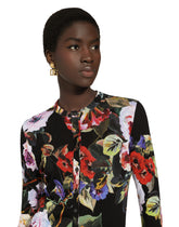 Silk cardigan with rose garden print - | Dolce & Gabbana