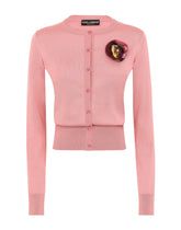 Silk cardigan with flower appliqué - | Dolce & Gabbana