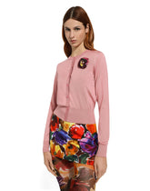 Silk cardigan with flower appliqué - | Dolce & Gabbana