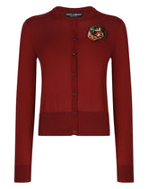 Silk cardigan with flower appliqué - | Dolce & Gabbana