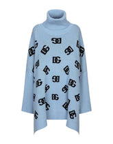 Wool turtle-neck poncho with DG logo inlay - | Dolce & Gabbana