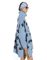 Wool turtle-neck poncho with DG logo inlay - | Dolce & Gabbana