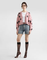 Cropped wool cardigan with DG logo inlay - | Dolce & Gabbana