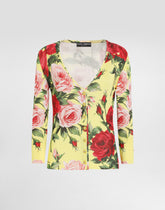 Silk knit cardigan with bouquet print - | Dolce & Gabbana