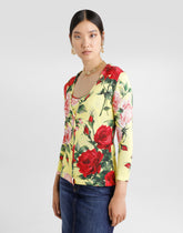 Silk knit cardigan with bouquet print - | Dolce & Gabbana