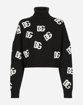 Cropped wool sweater with DG logo inlay - | Dolce & Gabbana