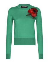 Silk sweater with flower appliqué - | Dolce & Gabbana