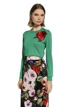Silk sweater with flower appliqué - | Dolce & Gabbana