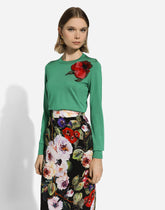Silk sweater with flower appliqué - | Dolce & Gabbana