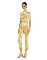 Short-sleeved majolica-print stretch viscose sweater - | Dolce & Gabbana