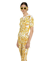 Short-sleeved majolica-print stretch viscose sweater - | Dolce & Gabbana