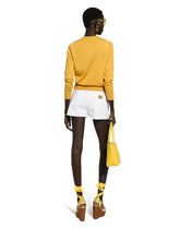 Silk sweater with majolica-print silk twill panel on the front - | Dolce & Gabbana