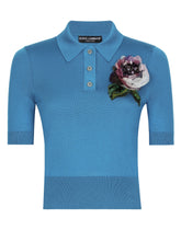 Silk polo-shirt with flower appliqué - | Dolce & Gabbana