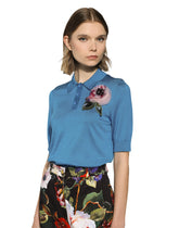 Silk polo-shirt with flower appliqué - | Dolce & Gabbana