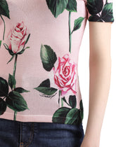 Shirt with silk collar and Rose print - | Dolce & Gabbana