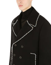 Double-breasted wool peacoat with pearl chain detailing - | Dolce & Gabbana