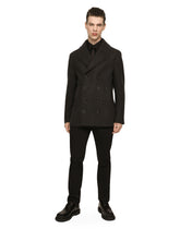 Double-breasted wool pea coat with branded tag - | Dolce & Gabbana