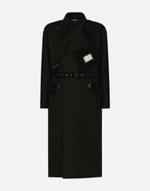 Double-breasted baize trench coat with logo label - | Dolce & Gabbana