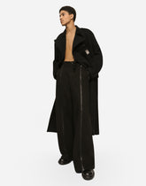 Double-breasted baize trench coat with logo label - | Dolce & Gabbana