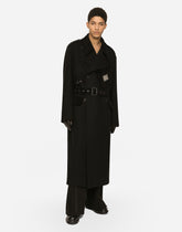Double-breasted baize trench coat with logo label - | Dolce & Gabbana