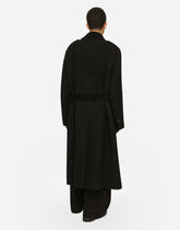 Double-breasted baize trench coat with logo label - | Dolce & Gabbana