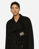 Double-breasted baize trench coat with logo label - | Dolce & Gabbana