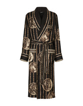 Coin print silk twill robe - | Dolce & Gabbana