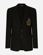 Single-breasted wool and cashmere jacket with DG patch - | Dolce & Gabbana