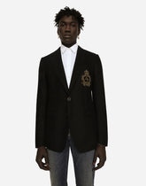 Single-breasted wool and cashmere jacket with DG patch - | Dolce & Gabbana