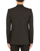 Double-breasted wool Sicilia-fit jacket with pinstripe design - | Dolce & Gabbana